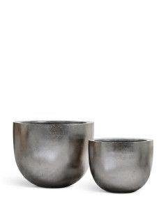 Кашпо TREEZ Effectory, Низкая конус-чаша, Стальное серебро