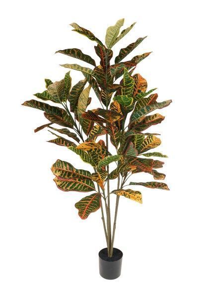 Дерево искусственное в кашпо "Кротон", Н120 см, 3 ветки, 68 листьев