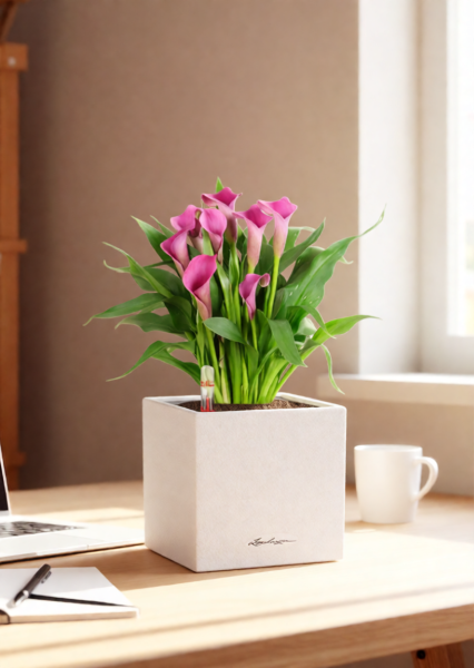 Калла розовая 12/35 см в CUBE GLOSSY 14